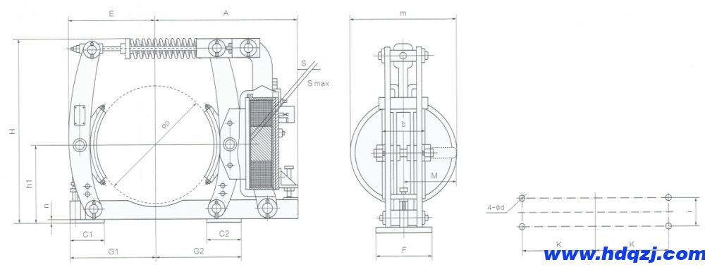 ZWZ3電磁鼓式制動器外形尺寸圖 ZWZ3電磁鼓式制動器外形尺寸圖