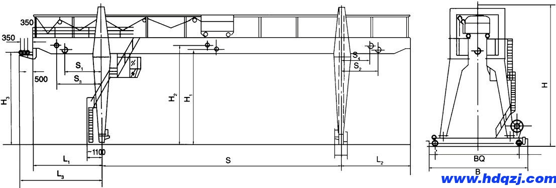 MG型通用雙梁吊鉤門(mén)式起重機(jī)結(jié)構(gòu)圖 MG型通用雙梁吊鉤門(mén)式起重機(jī)結(jié)構(gòu)圖